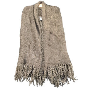 Alberto Makali Womens Shawl Wrap Poncho Gray Medium Faux Fur Fringed Nylon